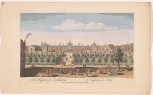 Gezicht op Bethlem Royal Hospital te Londen door John Bowles
