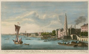 Een uitzicht op Londen vanaf de Theems bij York Buildings