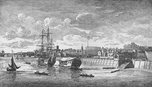 Woolwich Scheepswerf vanaf de Theems, ca. 1750, 1912 door John Boydell
