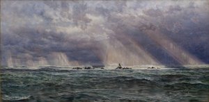 Een Noordwestelijke Storm bij de Longships Vuurtoren, 1873 door John Brett