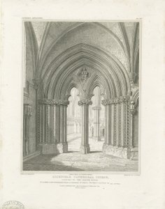 Interieur van de Kathedraal van Lichfield - Deur van de Kapittelzaal: gravure, nd [ca. 1819] (prent)