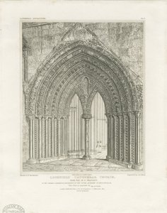 Lichfield Kathedraal - Noord Transept Deur: gravure, nd [c 1820] door John Britton