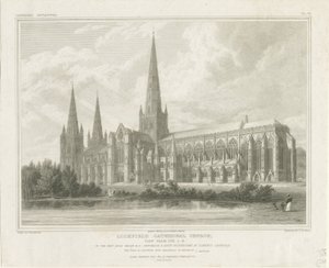 Lichfield Kathedraal - Zuidoostaanzicht (gravure) door John Britton