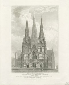 Lichfield Kathedraal - Westelijke Voorzijde: gravure, nd [ca. 1820]
