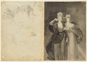 Schetsen van hoofden verso, links, twee vrouwen verso, rechts, c. 1770-1775