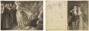 Vrouw staande tussen de broeders (recto) Schetsen van hoofden (verso, links); Twee vrouwen (verso, rechts)