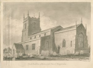 Alstonfield Kerk: sepia tekening, 1839
