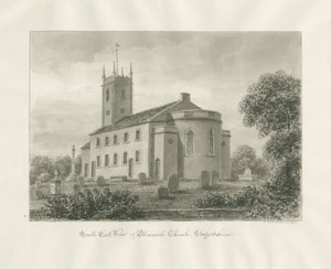 Bloxwich Kerk: sepia tekening door John Buckler