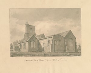 Buckinghamshire - Chenies Kerk: sepia tekening, 1824 door John Buckler