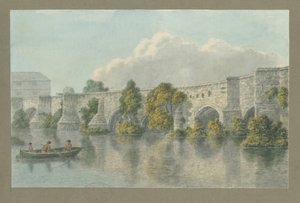 Burton-upon-Trent Brug en Stad: aquarel schilderij door John Buckler