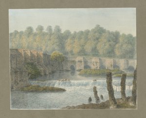 Burton-upon-Trent Brug en Stad: aquarel schilderij door John Buckler