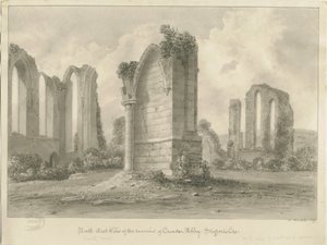 Croxden Abdij: sepia tekening door John Buckler