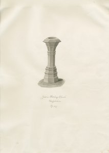 Doopvont in Aldridge Kerk: sepia tekening door John Buckler
