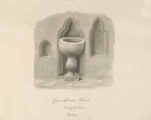Doopvont in Barton under Needwood Kerk door John Buckler