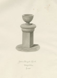 Doopvont in Edingale Kerk: sepia tekening door John Buckler
