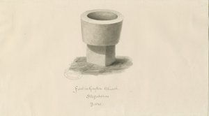 Doopvont in Gayton Kerk: sepia tekening door John Buckler