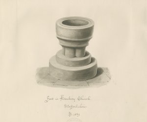 Doopvont in Hanbury Church: sepia tekening door John Buckler