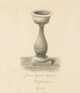 Fontein in Yoxall Kerk: sepia tekening, 1839 door John Buckler