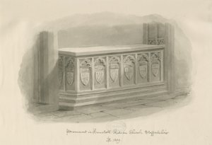 Hamstall Ridware Church - Monument: sepia wash tekening, 1839