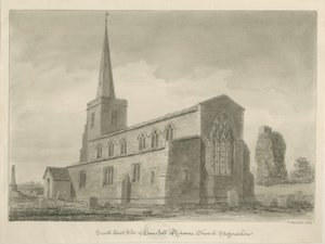 Hamstall Ridware Church: sepia tekening door John Buckler