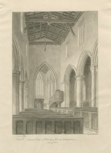 Interieur van Checkley Kerk: sepia tekening