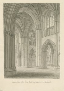 Interieur van Lichfield Kathedraal - Kruising vanuit het Noord Transept door John Buckler