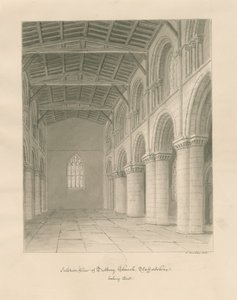 Interieur van Tutbury Priory Church: sepia was tekening door John Buckler