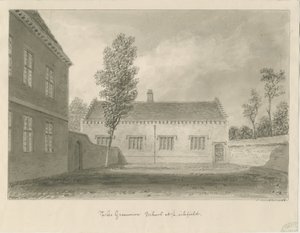 Lichfield - Grammar School: sepia tekening
