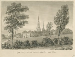 Lichfield - Stowe: sepia tekening door John Buckler