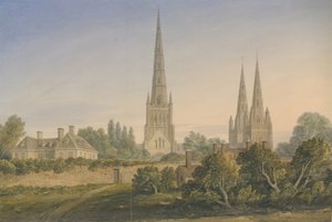 Lichfield Kathedraal - Noordaanzicht: aquarel schilderij door John Buckler
