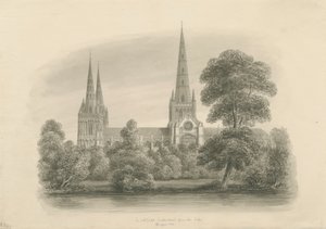 Lichfield Kathedraal - Zuidaanzicht door John Buckler