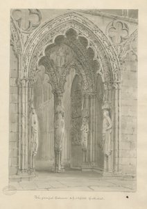 Lichfield Kathedraal - Westelijke Deur: sepia tekening