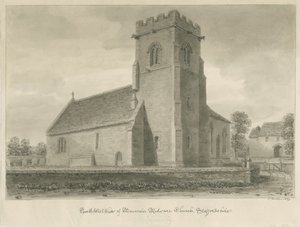 Mavesyn Ridware Kerk: sepia tekening, 1839 door John Buckler