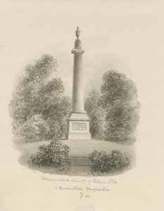 Sandon - Monument voor William Pitt: sepia was tekening door John Buckler
