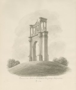 Shugborough - Triomfboog: sepia tekening door John Buckler