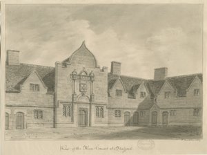 Stafford - Alms Houses: sepia tekening, 1837 door John Buckler