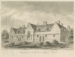 Stafford - Alms Houses: sepia tekening, 1841 door John Buckler