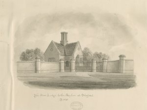 Stafford - New Lodge naar het Asylum: sepia tekening, 1843
