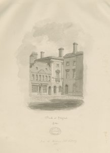 Stafford - Oude Bank op het Marktplein: sepia tekening door John Buckler