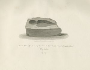 Standon Kerk: Oude Stenen Kist: sepia tekening, 1847 door John Buckler