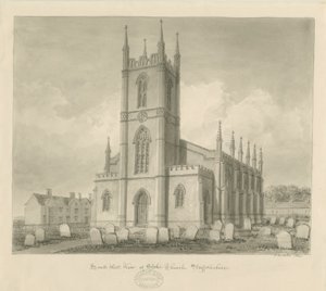 Stoke-upon-Trent Kerk [Nieuw]: sepia tekening door John Buckler