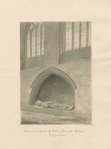 Tamworth Kerk - Monument van priester: sepia tekening door John Buckler