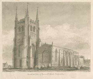 Tamworth Kerk: sepia tekening