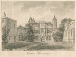 Tixall Hall en Poortgebouw: sepia tekening, 1841
