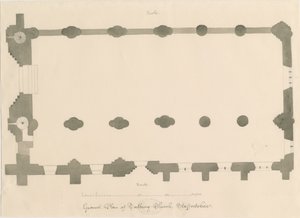 Tutbury Priory Kerk - Plan: potlood en sepia tekening, nd [?1812]