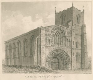Tutbury Priory Kerk: sepia tekening