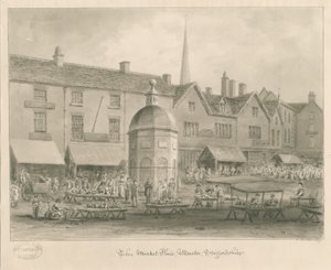 Uttoxeter Stad - Marktplein: sepia wassing tekening
