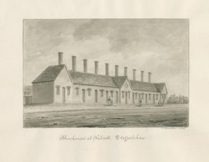 Walsall - Armenhuizen: sepia wassing tekening door John Buckler