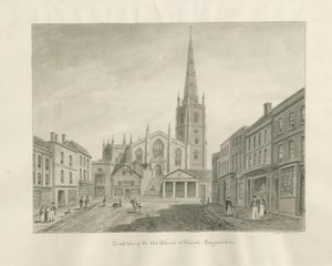 Walsall Stad en Kerk: sepia wassing tekening door John Buckler