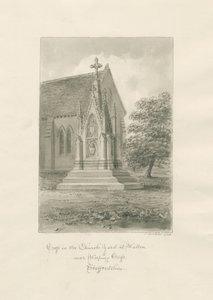 Walton-on-the-Hill Church - Kerkhofkruis: sepia tekening door John Buckler